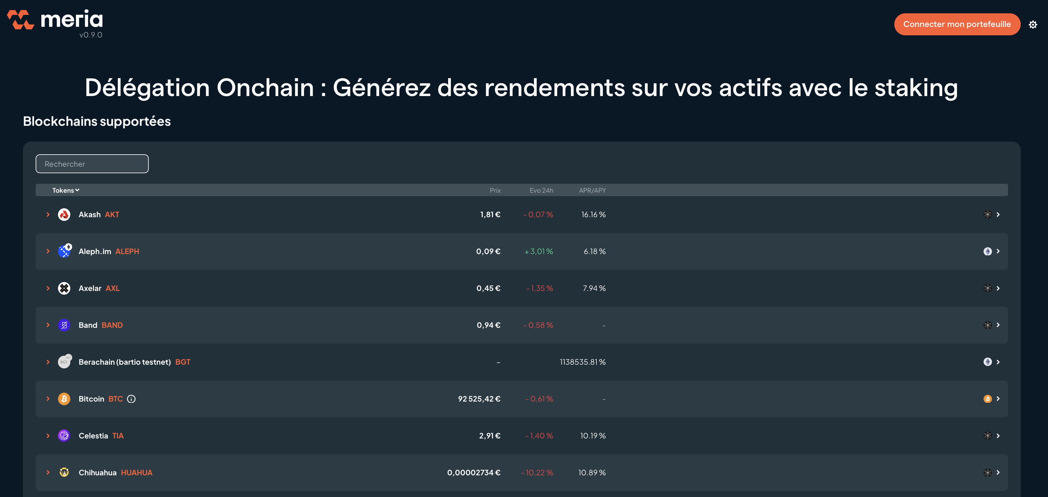 Interface de délégation on-chain Meria